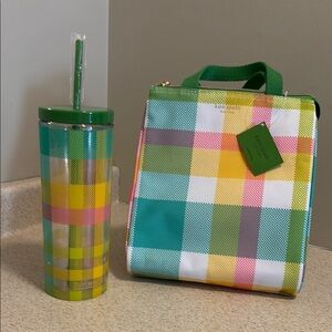 Colorful Plaid Tote and Tumbler Set